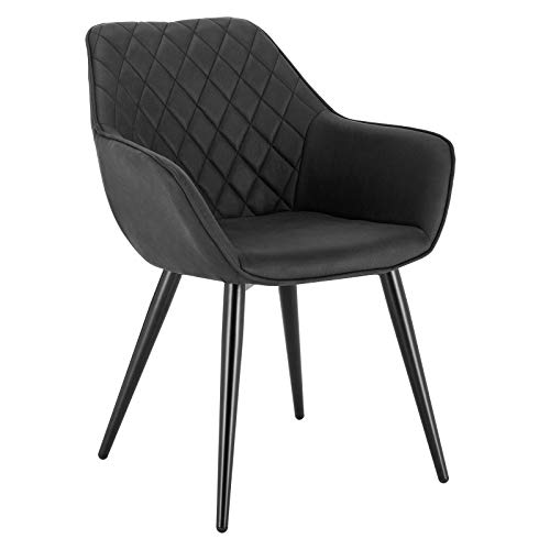 WOLTU Esszimmerstühle #1393 1x Küchenstuhl Wohnzimmerstuhl Polsterstuhl mit Armlehen Design Stuhl Leinen/Samt Metall