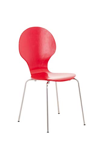 CLP Stapelstuhl Diego l Ergonomisch geformter Konferenzstuhl mit Holzsitz und Metallgestell I Stapelbarer Stuhl mit pflegeleichter Sitzfläche, Farbe:rot