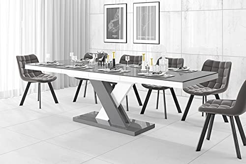 Design Esstisch Tisch HEN-111 Hochglanz ausziehbar 160 bis 256 cm (Grau - Weiß Hochglanz)