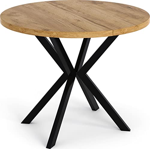 Esstisch Ausziehbar Rund Holz Dekor - Loft Style Tisch mit Metallbeinen - 100 bis 180 cm - Industrieller Quadratischer Tisch für Wohnzimmer - Spacesaver - Eiche Craft - 100 cm