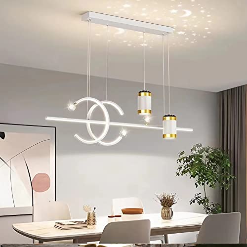 Esszimmerlampe LED Esstisch Lampe Moderne LED Pendelleuchte Dimmbar mit Fernbedienung Hängeleuchte Esszimmer Höhenverstellbar Kronleuchter für wohnzimmer Schlafzimmer Küche Büro (weiß, L100cm)