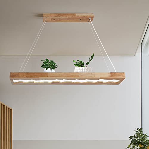 minifair LED-Hängeleuchte aus Holz, dimmbare rustikale Holz-Hängelampe für Esstisch, Höhenverstellbare Deckenleuchte,40W,100cm